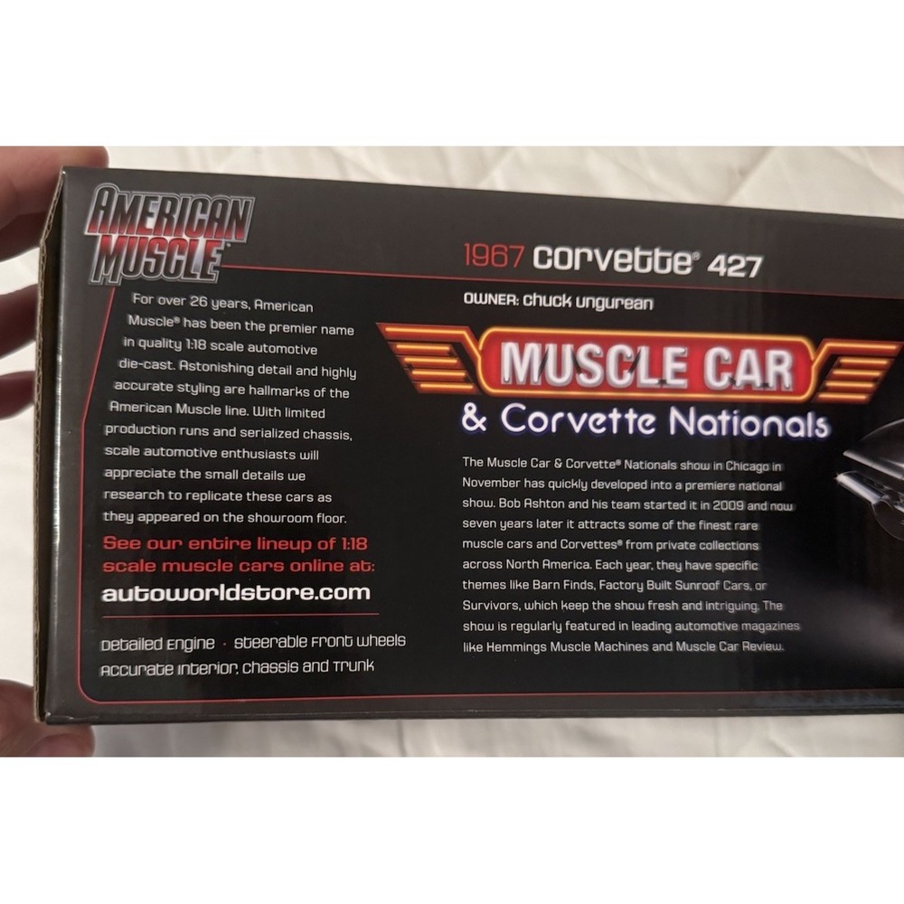 MINT NIB - Auto World American Muscle 1967‎ Black Chevy Corvette 427 Die Cast - Picture 5 of 9